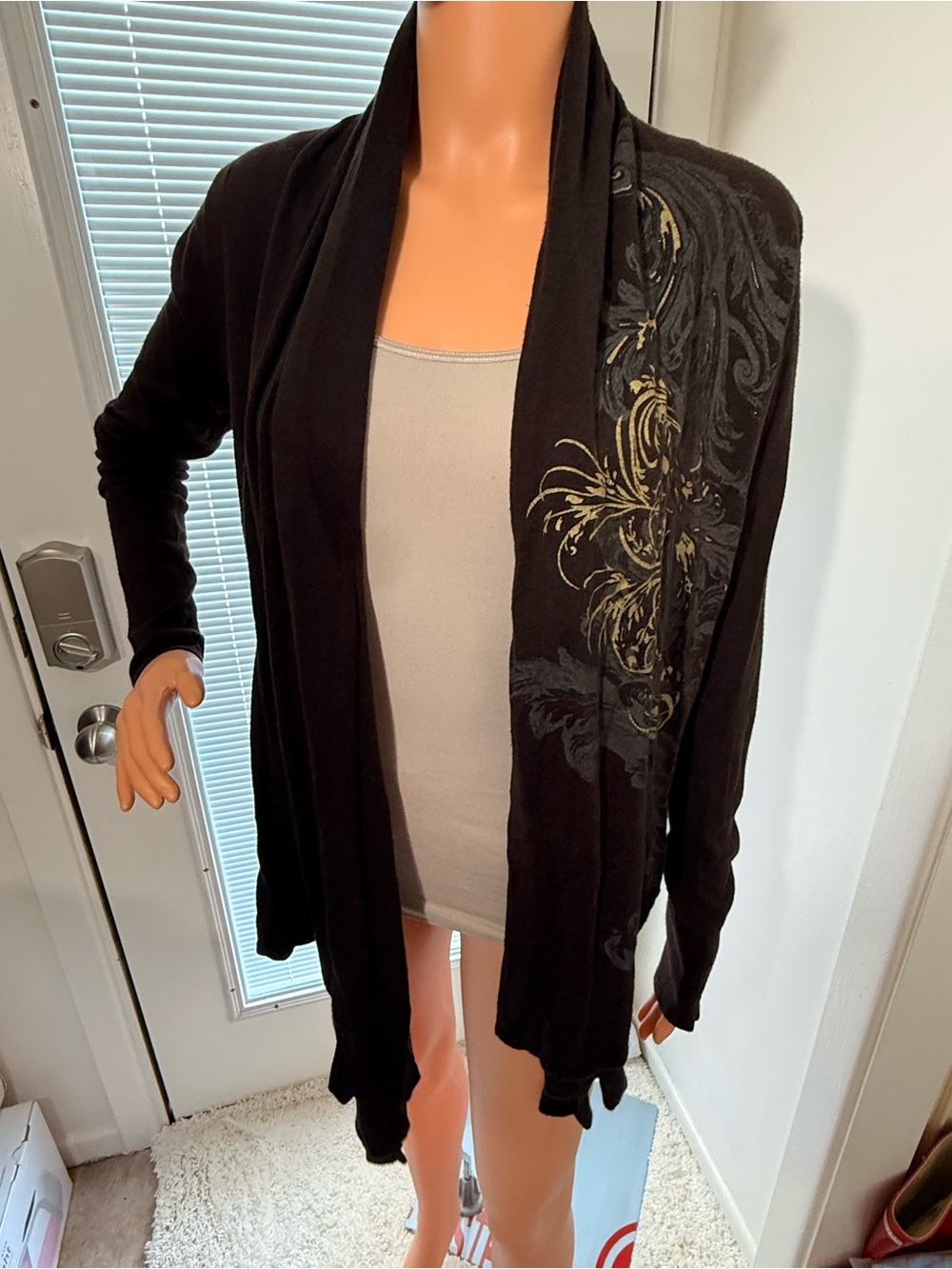 y2k Gianni Bini Brown Open-Front Women's Cardigan with Decorative Print. Sz M.